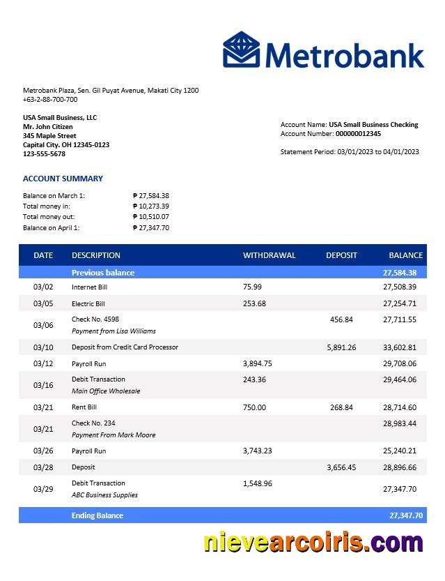 Metrobank enterprise statement